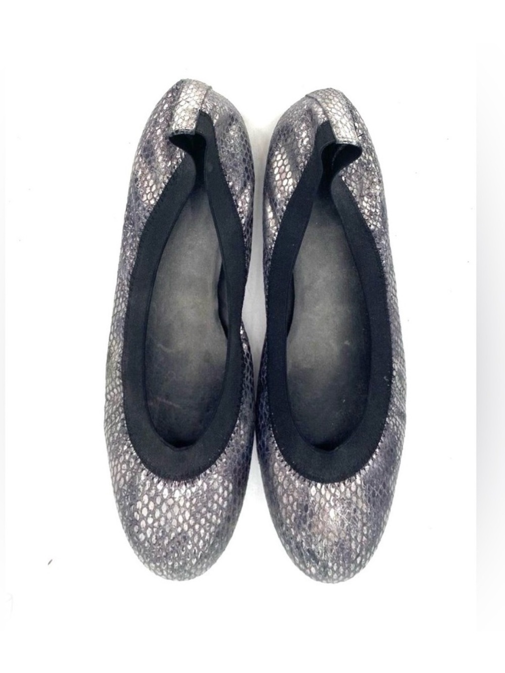 Stuart Weitzman Pewter Snakeskin Embossed Leather Ballet Flats | 10